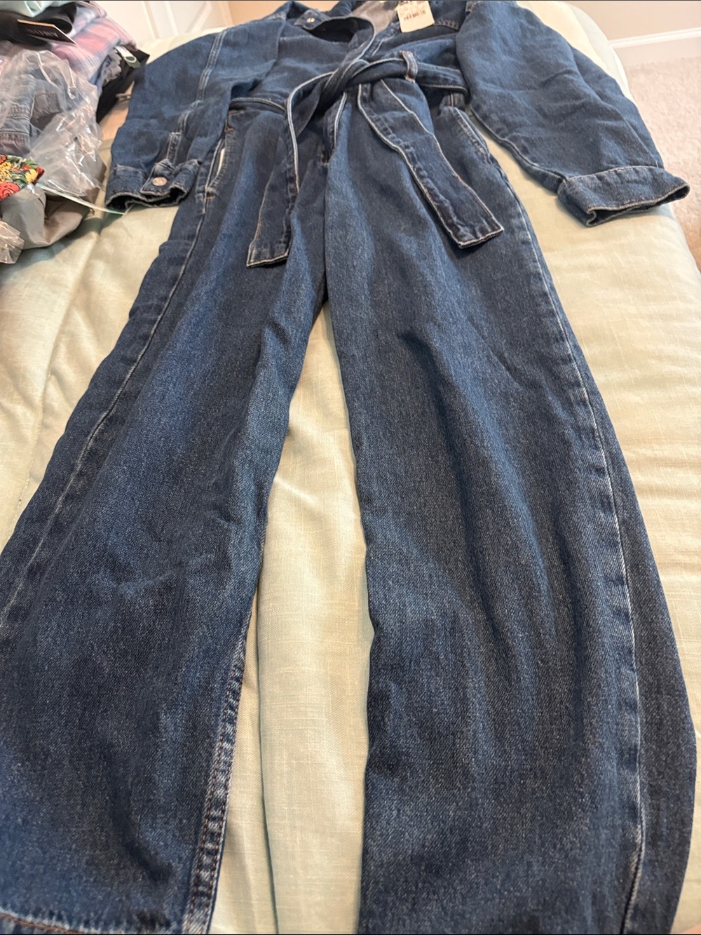 Mango Classic  Blue Denim Jeans coveralls 22” inseam XS 20” p2p